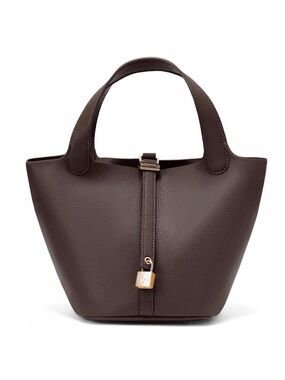 Structured Chocolate Brown Leather Tote with Padlock Detail
